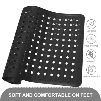 TEESHLY Bath Mat for Tub & Shower, Non Slip Soft Bathmat with Suction Cups & Drain Holes, Machine Washable Bathtub Floor Liner Mats for Bathroom, 35x16 Inch, Black - color: Black (Opaque)