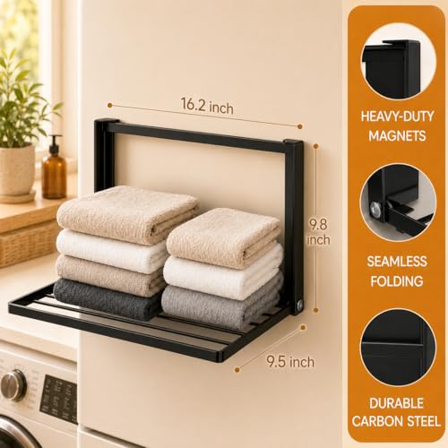 Magnetic Shelves for Washing Machine, No-Drill Magnetic Laundry Organizer Shelf for Washer Dryer and Small Spaces, Foldable Space-Saving Side Storage Rack for Laundry, Bathroom, Kitchen & RV