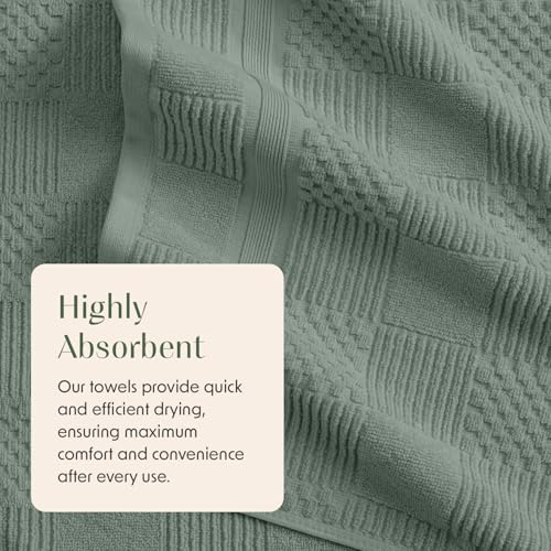 Springtree Home 100% Cotton Bath Towel Set of 4 | Green Bath Towels | Geometric Textured Design | Absorbent & Quick-Dry | 4 Bath Towels | Oeko-TEX® Standard 100 Cotton | Myla Collection - Lily Pad - color: Lily Pad Green, size: Bath Towel (4 Pack)