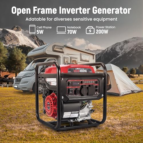maXpeedingrods 4800 Watt Portable Inverter Generator, Gas Powered Open Frame Generator with ECO Mode, Lightweight for Outdoor Camping, Home Backup, Garden - style: MXR4800I+Gas+Open Frame