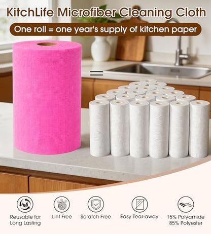 KitchLife Microfiber Cleaning Cloth Roll, 100 Pack - Tear-Away Microfiber Paper Towels, Lint-Free, Reusable, Washable for Kitchen, Car, Dishes, and Sensitive Surfaces (Hot Pink) - color: Hot Pink, size: 100 Pack