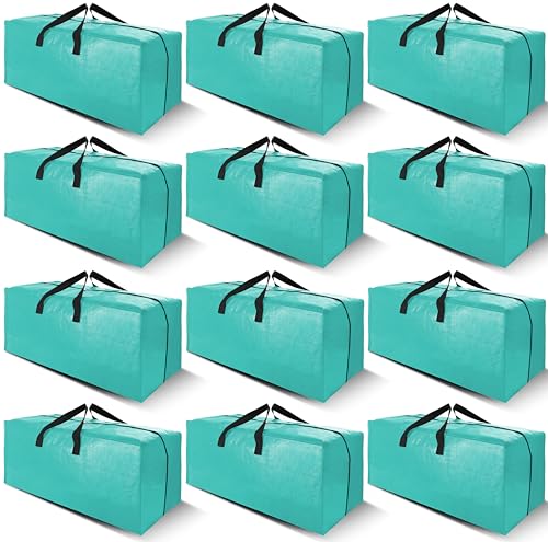 Cosy Family 12 Pack Heavy Duty Extra Large Moving Bags with Backpack Straps - Strong Handles & Zippers, Storage Totes For Space Saving, Fold Flat, Alternative to Moving Box, Aquamarine - color: Aquamarine, size: 24 gal-Pack of 12