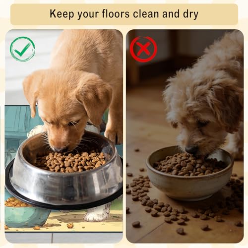 Nuxovilar Pet Food Mat Dog Supplies Playful Puppy-Designed Polyester (23.62×17.71 inches) Bowl Water Spill Pad Feeding Essentials for Kitchen, Patio, Pet Dining Nook - color: HC00143