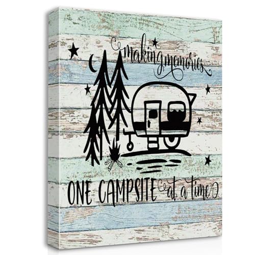 Funny Making Memories One Campsite at a Time Accent Canvas Wall Art Prints Artwork Signs Framed for Camper Decor RV Room Bathroom Decor, 11 X 14 inch, Campers Gifts, Camper Canvas Wall Decor - color: Memory 2