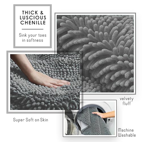 Hearth & Harbor Bathroom Rugs, Chenille Bath Mat - Machine Washable Bath Mats for Bathroom Non-Slip Backing Rubber, Quick Dry Bathroom Mat, 24 x 36 - Frost Grey - color: Frost Grey, style: 24 x 36