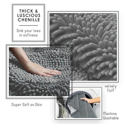 Hearth & Harbor Bathroom Rugs, Chenille Bath Mat - Machine Washable Bath Mats for Bathroom Non-Slip Backing Rubber, Quick Dry Bathroom Mat, 24 x 36 - Frost Grey - color: Frost Grey, style: 24 x 36