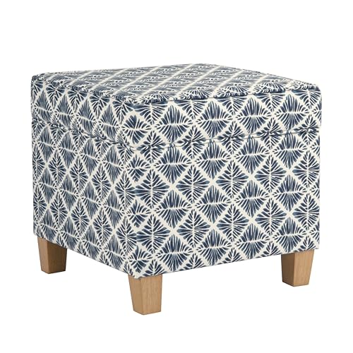 HomePop 18" Classic Square Storage Ottoman - Blue Geometric Pattern - color: Blue Geometric Pattern