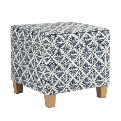 HomePop 18" Classic Square Storage Ottoman - Blue Geometric Pattern - color: Blue Geometric Pattern