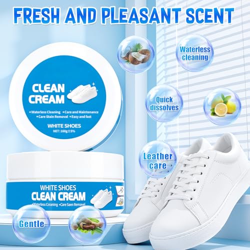 2pcs White Shoe Cleaner Cream, 2026 New Multipurpose No-Wash Solid Paste with Sponge, Multipurpose White Shoes Clean Cream for Leather Sneakers Soles