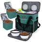 BAGLHER Pet Travel Set Airline-Approved Carrier for Small/Medium Cats & Dogs + Travel Bag with Food Containers & Silicone Bowls, Grey & Green - color: Green, size: Medium