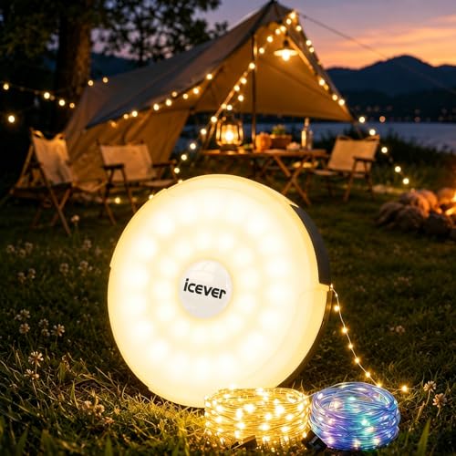 Camping String Lights, 32.8FT 4 in 1 Rechargeable Waterproof Hanging Lamp Portable LED Light for Outdoor Camping Awning Tent Garden Party Yard Festival Decor (10 Lighting Modes) - color: RGB and Warm 4 in 1 - 32.8FT