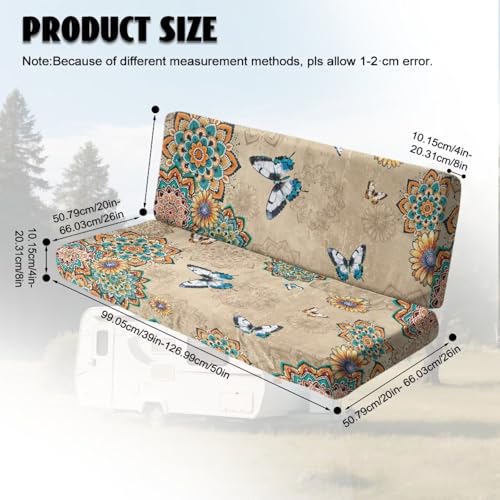Boho Mandala Butterfly Pattern 2 Pcs RV Dinette Cushion Covers Anti-Slip Camper Cushion Slipcover Pet-Friendly RV Couch Cover Sofa Slipover for Travel Trailer Couch - color: Boho Mandala Butterfly