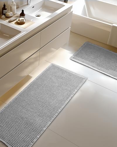 Furicher Large Waffle Bath Mat Set of 2, Non Slip Bath Mats for Bathroom, Ultra Absorbent Bathroom Mat for Bathroom Decor, Pottery Barn Furniture Choice, Washable Kitchen Rugs for Boho Decor - color: Grey