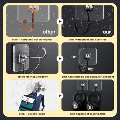 DTmasao 100 Packs Large Hooks for Heavy-Duty Hanging 44Ib(Max) Wall Hangers - No Nails, Self-Adhesive Traceless, Waterproof Rustproof, Bathroom Kitchen Home Use
