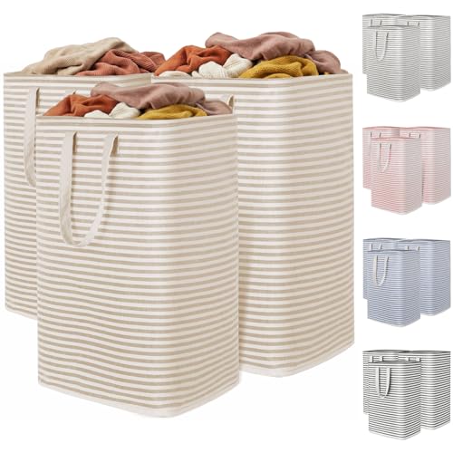 Lifewit 3 Pack Laundry Basket 80L Each, Collapsible Clothes Hamper with Reinforced Handles, Freestanding Waterproof Design for Bedroom and Laundry Room, Beige 240L Total - color: Beige, size: 3 x 80L