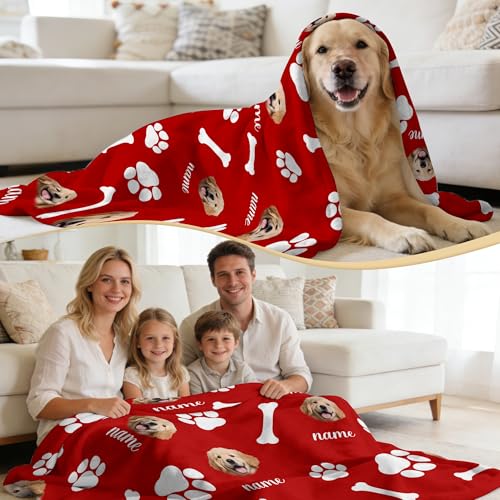 Custom Dogs Blanket with Picture Name, Personalized Funny Dog Cat Face Throw Blankets, Customized Pet Memorial Blanket for Cat Dog Lovers Owner Dogs Dad Mom Gifts for Women Men - color: Design4