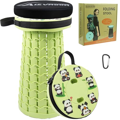 ALEVMOOM 2026 Collapsible Stool with Thick Cushion, H18.1 D10.24 Portable Telescoping Sturdy Load Capacity 600Lbs, Retractable Adjustable Camping Folding Stool for Outdoor Hiking BBQ Climb - color: Fruitgreen-panda, size: 10.24*10.24*18.1 IN