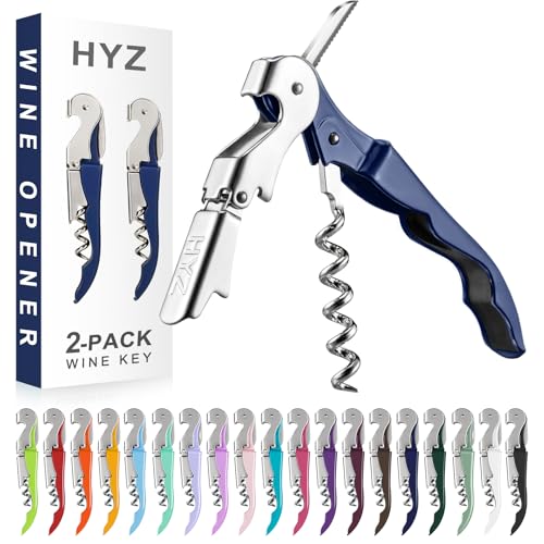 HYZ 2-Pack Wine Opener Waiter Corkscrew, Professional Wine Key for Servers, Bartender with Foil Cutter, Manual Wine Bottle Opener Double Hinged (Navy Blue) - color: Navy Blue