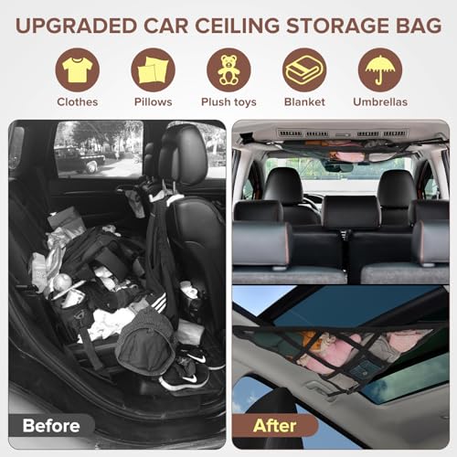 31.5"x21.6" car Ceiling Cargo net for 3-Handle & 4-Handle Vehicles, Double-Layer roof Storage Organizer, mesh car Storage for Road Trips, Camping, SUV, Jeep, 4runner, Ford, Chevy - size: 31.5"x21.6"