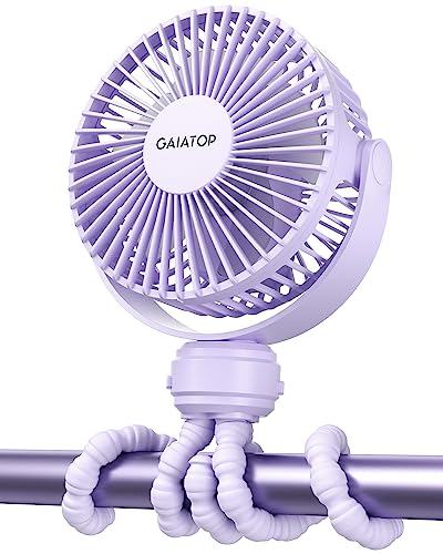 Gaiatop Mini Electric Fan with 360 Rotation, 5.5mm Gaps, Rechargeable Battery, 3 Speeds, Purple - color: purple