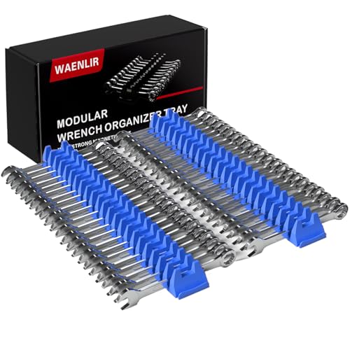 WAENLIR 48PCS Magnetic Modular Wrench Organizer Set-Tool Drawer Storage Rack with Metric&SAE Labels, Wrench Holder with Magnet, Perfect Tool Gift for Men, father, boyfriend, DIYers & Mechanics (Blue) - color: Blue