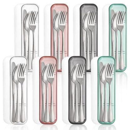 Nicunom 8 Pack Portable Utensils Set with Case, Premium Stainless Steel Travel Silverware Set Reusable Flatware Set Travel cutlerys Fork Spoon Knife for Camping, Lunch, Picnic, School, Workplace