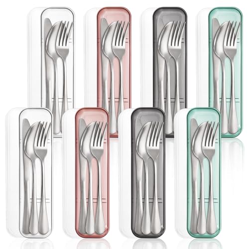 Nicunom 8 Pack Portable Utensils Set with Case, Premium Stainless Steel Travel Silverware Set Reusable Flatware Set Travel cutlerys Fork Spoon Knife for Camping, Lunch, Picnic, School, Workplace