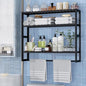 PPN Extra Large Towel Rack Bathroom Storage Shelves Over The Toilet with Towel Bar 100% Bamboo Adjustable Height Floating Shelf Wall Shower Shelf for Small Space Bathroom Kitchen Multi Usage - color: Black Extra Large