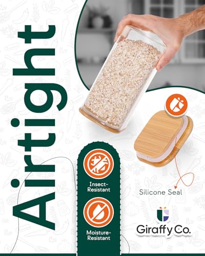 GIRAFFYCO Glass Food Storage Jars with Airtight Lids – Wide Mouth Pantry Containers, Thick BPA-Free Glass, Moisture & Insect Resistant, Customizable Labels Included – 50 oz (Set of 3) - size: Set of 3 - 50 oz