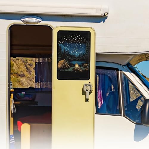 Camper Print RV Trailer Door Window Shade 16x25 Collapsible RV/Camper Door Window Sun/Privacy Shade Thicken RV Blackout Window Cover Fabric Gift for Holiday - color: Camper Print