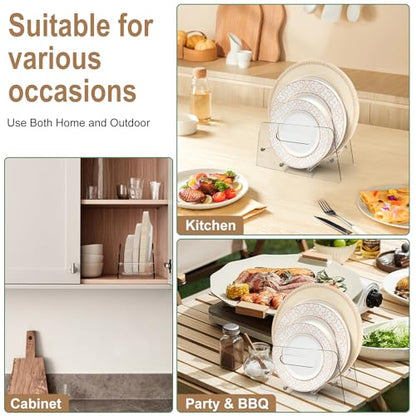 Boloyo Acrylic Disposable Plate Dispenser, Clear Plate Dispenser for 5-12 Inches Paper Plastic Foam Plate Storage Organizer Rack Holder for Cabinet, Countertop, Rv or Outdoor Use