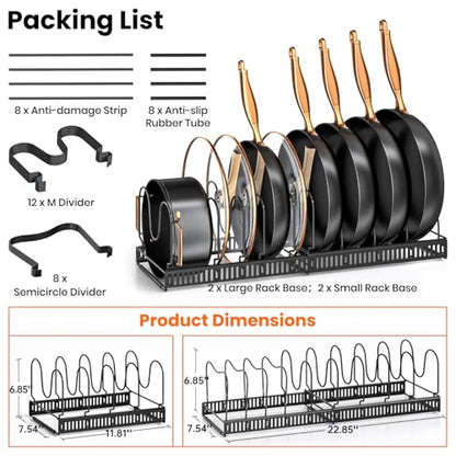 MUDEELA 2 Pack Pots and Pans Organizer Rack for under Cabinet, Expandable Pot Lid Kitchen Cabinet Organizer Holder with 10 Adjustable Compartment Cutting Board Organizer for Pan Lid, Bakeware Sheet - style: 2 Pack 10 Dividers-Black
