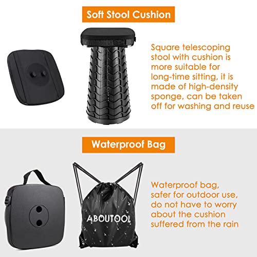 aboutool Collapsible Stool with Soft Removable Cushion & Waterproof Carry Bag - Lightweight Folding Stool, 485lbs Capacity, Portable for Adults, Camping, Fishing, Hiking, Outdoor, Travel - color: Black