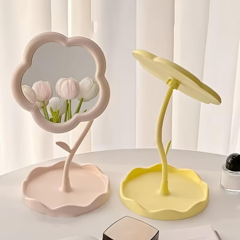1pc Boxed Trumpet Flower-Shaped Cosmetic Mirror with high-Definition Glass and Adjustable Bracket-Very Suitable for Dressing Table-Flower-Shaped Design, Room Decoration for Beauty Lovers