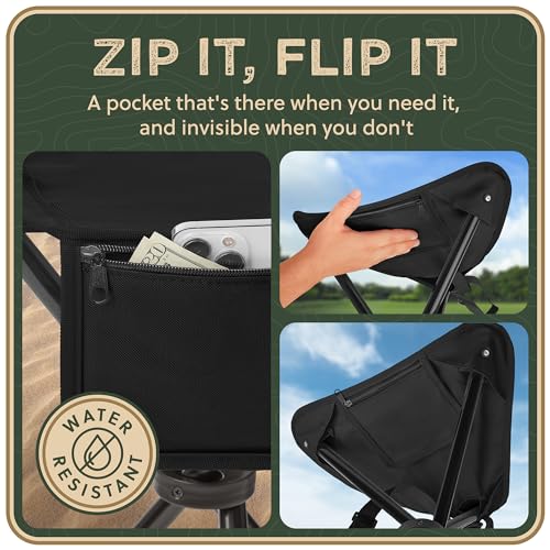 Foldable Tripod Stool - Ultra Portable Seat for Tall People, 20” High - Hunting Chair & Hidden Zippered Pocket - 2 lb Camping Stool, 3 Legged Strong Steel Stool Holds up to 200 lb (Black) - color: Regular Black