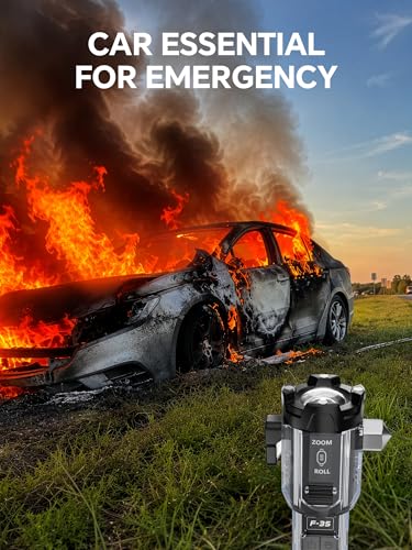 Yemao Car Emergency Flashlight with Seatbelt Cutter & Window Breaker, Tactical EDC Light with Alarm, Focusable Main Beam, Side Work Light, Red Blue Strobe Warning Light for Vehicle Self-Rescue