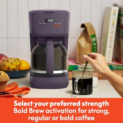 bella 12 Cup Programmable Coffee Maker, Reusable Dishwasher Safe Accessories, Easy LCD display, Auto Shutoff, 900 watt, Plum - color: Plum