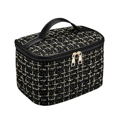 Makeup Bag, Luxury Tweed Cosmetic Bag for Women, Large Capacity Toiletry Bag Portable Organizer Pouch with Handle