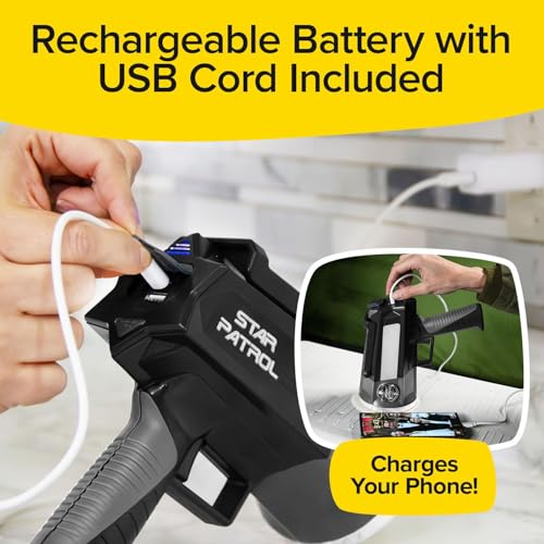 Star Patrol Platinum Mega-Bright Rechargeable Spotlight, AS SEEN ON TV, Tactical Flashlight, 10 Modes, Turbo Boost Up to 100%, Built-in Kickstand & Phone Charger, for Camping,Emergencies, 9 in, Black - style: Star Patrol Platinum