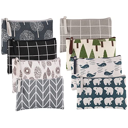 8 Pcs Canvas Cosmetic Bag, Multi-function Travel Makeup Bag Cosmetic Pouch with Zipper Travel Toiletry Bag Small Makeup Pouch Christmas Gifts Stocking Stuffers for Women - style: E
