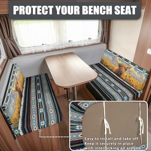 RV Sofa Covers - Elastic Camper Cushion Slipcovers, Aztec Cattle Sunflower Non-Slip Furniture Protector for RV Dinette & Travel Trailer (Indoor Use, Lightweight) - color: Aztec Cattle Sunflower
