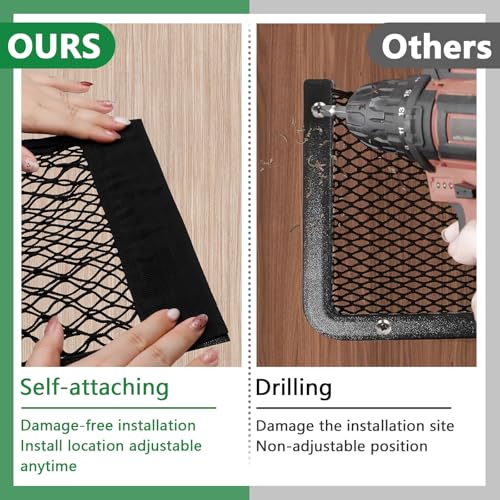 CARFIB Car Net Pocket Trunk Organizer RV Wall Bag Elastic Small Cargo Nets Mesh Adhesive for SUV Boat 4pcs