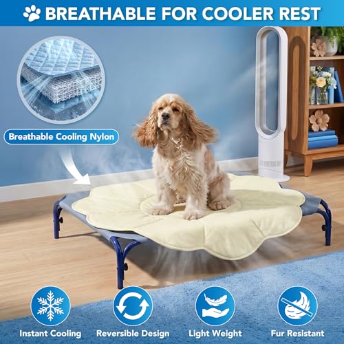 PetAmi Dog Cooling Mat, Flower Shape, Pet Pad with Cooling Nylon & Soft Fleece, Q-Max > 0.4 Reversible All Season Blanket for Dogs & Cats, Large 54x54 in, Beige - color: Beige, size: Large