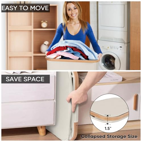 BALEINE Laundry Hamper with Lid, Tall Laundry Baskets with Bamboo Pull Handles, Large Laundry Bin with Internal Support (36 Gal/140L, Beige) - color: Beige, size: 140 liters