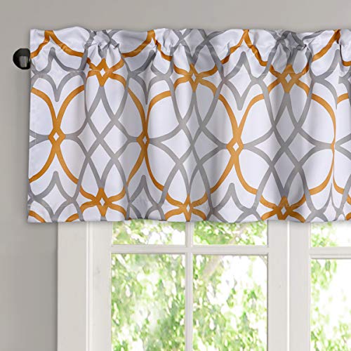 H.VERSAILTEX Blackout Curtain Valances for Kitchen Thermal Insulated Window Valances for Living Room Rod Pocket Short Curtain 1 Panel, 52x18 inch, Mustard and Grey - color: Geo in Mustard and Grey