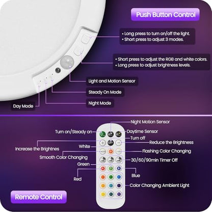 Motion Sensor Rechargeable Shower Light for Inside Shower with Remote, RGBW Battery Operated Ceiling Light, Wireless, Color-Changing Ambient Light, Warm-to-Cool Whites, Dimmable, Timer, Magnetic - style: RGB Color & White