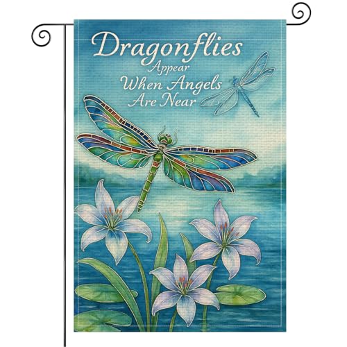 BlissYard Spring Dragonfly Garden Flag 12x18 Inch Double Sided Stained Glass Dragonfly Sun Floral Burlap Garden Flag Rustic Farmhouse Yard Outdoor Banner for Porch Patio Lawn Spring Summer Decoration - color: Dragonfly Garden Flags#1