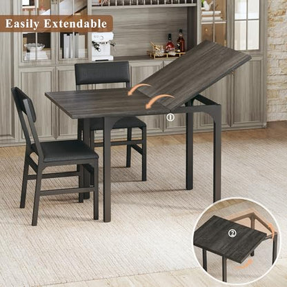 HUAHUU Dining Table Set for 4, Extendable Kitchen Table Cushion Chairs Set of 4, Rectangle Dining Table with Metal Frame & MDF Board, Folding for Small Apartment Saving Space, Gray - color: Grey