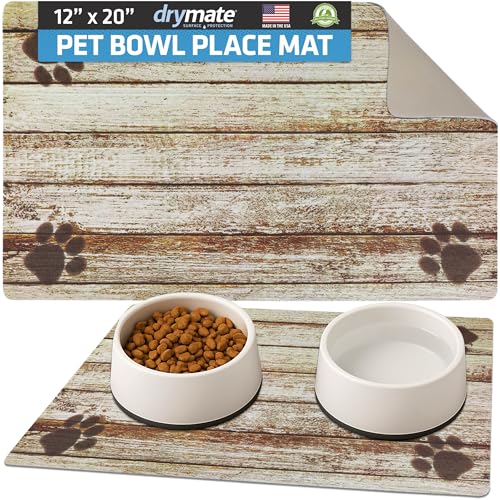 Drymate Pet Bowl Placemat, Dog & Cat Food Feeding Mats, 12x20, Wood Tan | Absorbent Fabric, Waterproof Backing, Slip-Resistant, Machine Washable, Contains Spills & Mess, Protects Floors, USA Made - color: Distressed Wood Tan, size: 20"L x 12"W