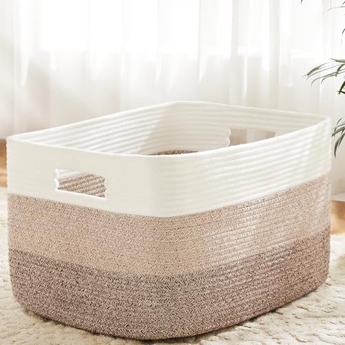 Artfeel Blanket Basket,Rectangle Woven Baskets for Storage,100L Laundry Basket for Decorative Nursery Blanket,Toys,Dirty Clothes and Magazine in Shelves,Baby Room,and Living Room - color: ‎Brown, size: 100L